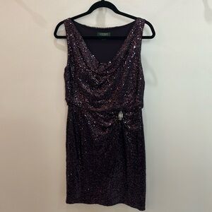 Ralph Lauren Midnight Orchid sequin cocktail dress size 8